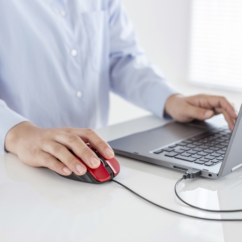 マウス（有線・ブルーLED・中型・5ボタン・レッド） MA-YB518R サンワサプライ