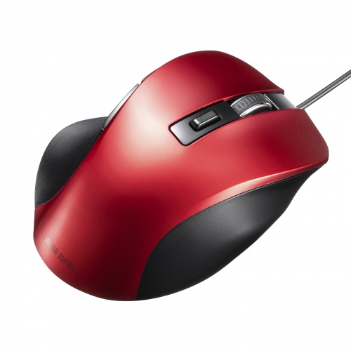 マウス（有線・ブルーLED・中型・5ボタン・レッド） MA-YB518R サンワサプライ