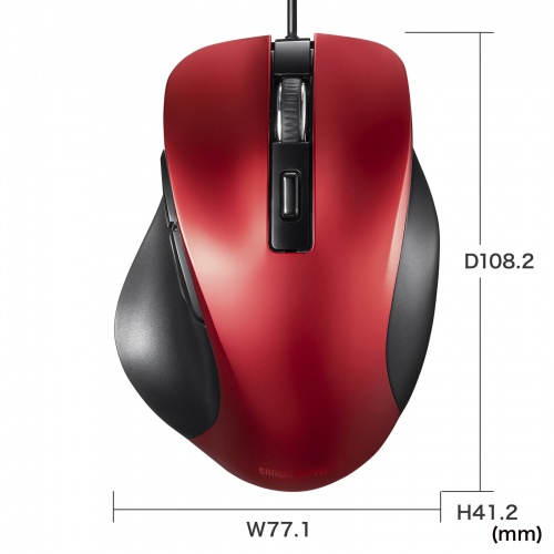 マウス（有線・ブルーLED・中型・5ボタン・レッド） MA-YB518R サンワサプライ