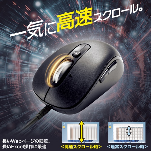 有線マウス（チルトホイール・高速スクロール・静音・5ボタン