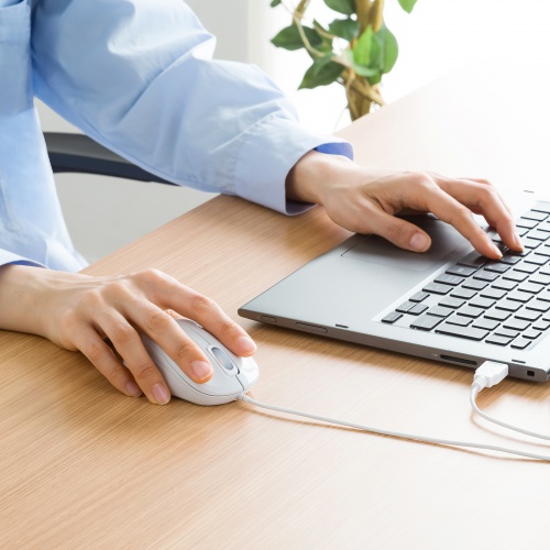 抗菌 有線マウス（静音・USBマウス・ブルーLED・3ボタン・USB A接続・ホワイト）MA-YBSK315W