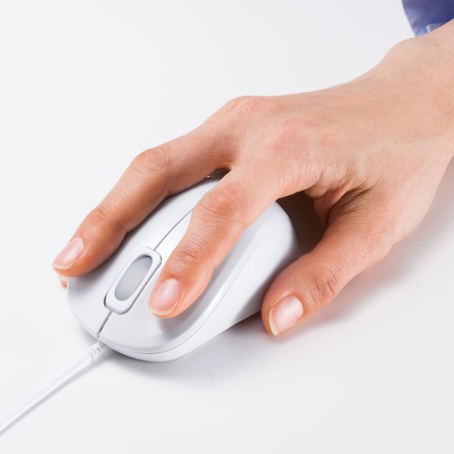 抗菌 有線マウス（静音・USBマウス・ブルーLED・3ボタン・USB A接続・ホワイト）MA-YBSK315W