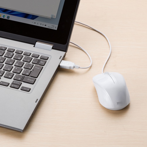 抗菌 有線マウス（静音・USBマウス・ブルーLED・3ボタン・USB A接続・ホワイト）MA-YBSK315W