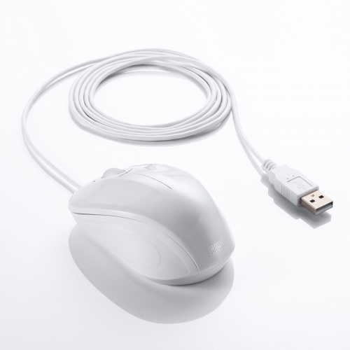 抗菌 有線マウス（静音・USBマウス・ブルーLED・3ボタン・USB A接続・ホワイト）MA-YBSK315W