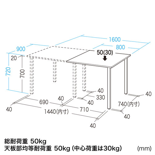 フリースタイルデスク(木目・増結用・幅800×奥行き900×高さ720mm)