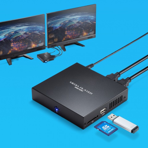 メディアプレーヤー（デジタルサイネージ・セットトップボックス・HDMI出力・2画面対応・MP4 MP3 対応・USBメモリ・SDカード・リモコン付） MED-PL2K202 サンワサプライ