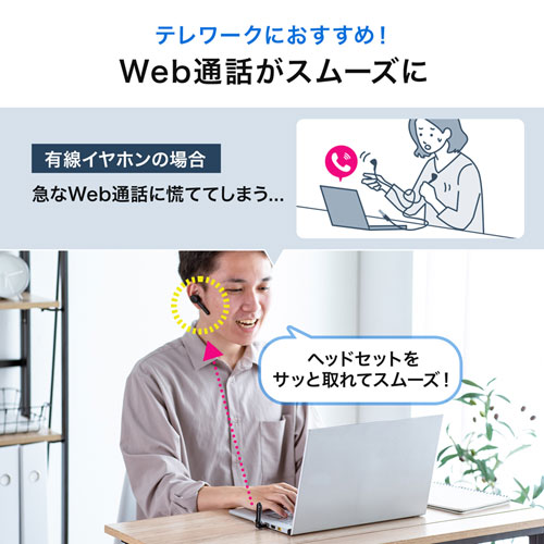 Bluetoothヘッドセット(ワイヤレス・片耳・モノラルイヤホン・自動ペアリング)