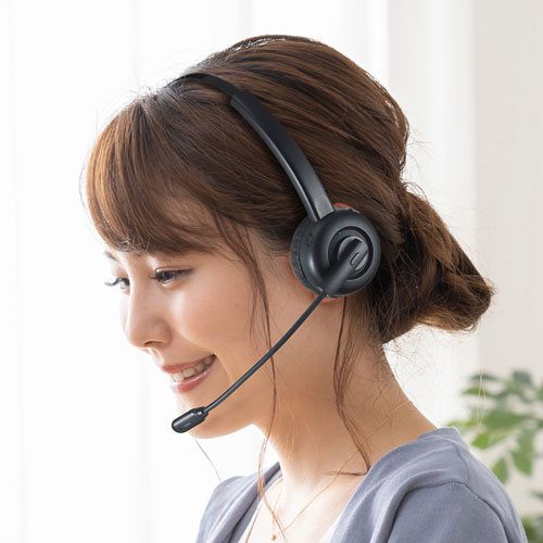 ヘッドセット（Bluetooth・片耳・オーバーヘッド・単一指向性・マルチペアリング・ブラック）