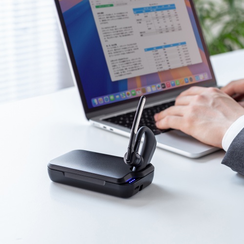 Bluetoothヘッドセット 片耳 充電ケース 充電スタンド デュアルマイクノイズキャンセル USB-C充電 左右耳対応 マルチポイント