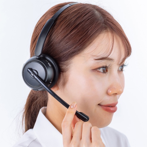 Bluetoothヘッドセット（片耳・単一指向性・Windows・Mac・軽量・無線・USB-C充電・両耳対応・マルチペアリング・大型イヤーパッド・ブラック）