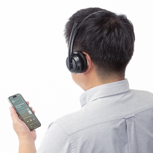Bluetoothヘッドセット（片耳・単一指向性・Windows・Mac・軽量・無線・USB-C充電・両耳対応・マルチペアリング・大型イヤーパッド・ブラック）