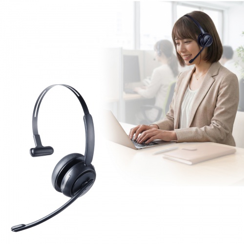 Bluetoothヘッドセット（片耳・単一指向性・Windows・Mac・軽量・無線・USB-C充電・両耳対応・マルチペアリング・大型イヤーパッド・ブラック）
