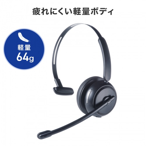 Bluetoothヘッドセット（片耳・単一指向性・Windows・Mac・軽量・無線・USB-C充電・両耳対応・マルチペアリング・大型イヤーパッド・ブラック）