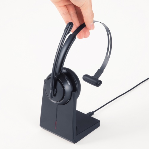Bluetoothヘッドセット（片耳・充電クレードル付き・単一指向性・Windows・Mac・軽量・2.4G・無線・両耳対応・マルチペアリング・大型イヤーパッド・ブラック）