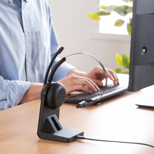 Bluetoothヘッドセット（片耳・充電クレードル付き・単一指向性・Windows・Mac・軽量・2.4G・無線・両耳対応・マルチペアリング・大型イヤーパッド・ブラック）