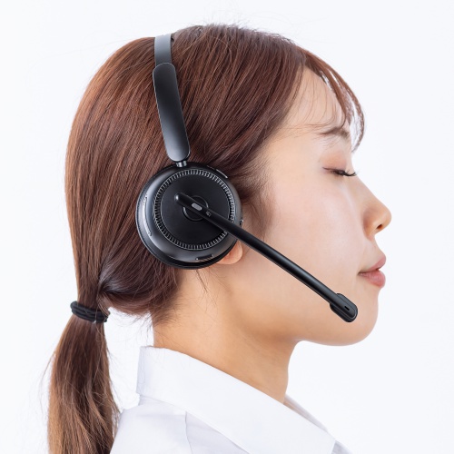 Bluetoothヘッドセット（片耳・充電クレードル付き・単一指向性・Windows・Mac・軽量・2.4G・無線・両耳対応・マルチペアリング・大型イヤーパッド・ブラック）