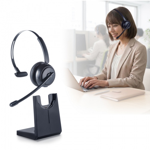 Bluetoothヘッドセット（片耳・充電クレードル付き・単一指向性・Windows・Mac・軽量・2.4G・無線・両耳対応・マルチペアリング・大型イヤーパッド・ブラック）