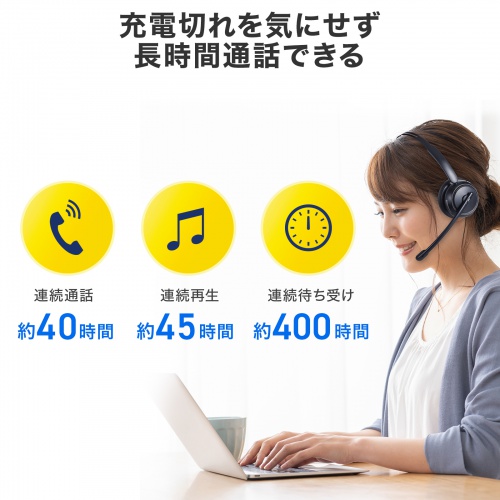 Bluetoothヘッドセット（片耳・充電クレードル付き・単一指向性・Windows・Mac・軽量・2.4G・無線・両耳対応・マルチペアリング・大型イヤーパッド・ブラック）
