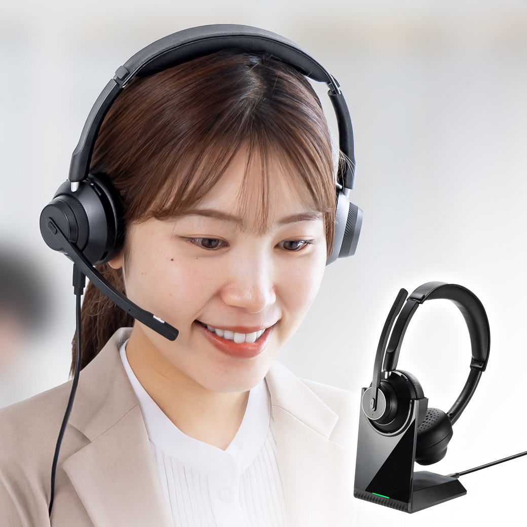 ヘッドセット Bluetooth｜全指向性・両耳・通話最大25時間・クレードル充電