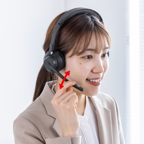 Bluetoothヘッドセット（ワイヤレスヘッドセット・両耳タイプ・全指向性・無線・有線・両対応・ロングマイク・在宅勤務・コールセンター・クレードルつき）