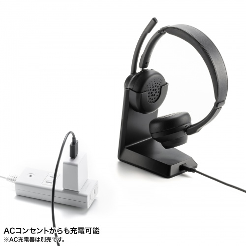 Bluetoothヘッドセット（ワイヤレスヘッドセット・両耳タイプ・全指向性・無線・有線・両対応・ロングマイク・在宅勤務・コールセンター・クレードルつき）