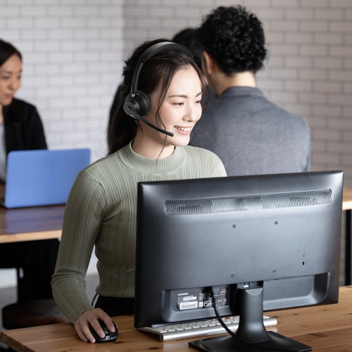 Bluetoothヘッドセット（ワイヤレスヘッドセット・両耳タイプ・全指向性・無線・有線・両対応・ロングマイク・在宅勤務・コールセンター・クレードルつき）
