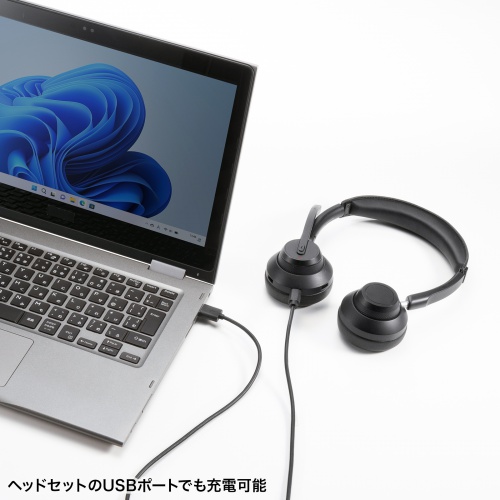 Bluetoothヘッドセット（ワイヤレスヘッドセット・両耳タイプ・全指向性・無線・有線・両対応・ロングマイク・在宅勤務・コールセンター・クレードルつき）