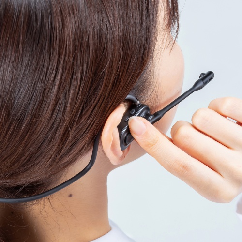 ヘッドセット（オープンイヤー型・Bluetooth・マイク付き・防水・空気伝導・Type-C充電・ネックバンド・開放型・イヤホン・軽量・両耳・無線・ブラック）