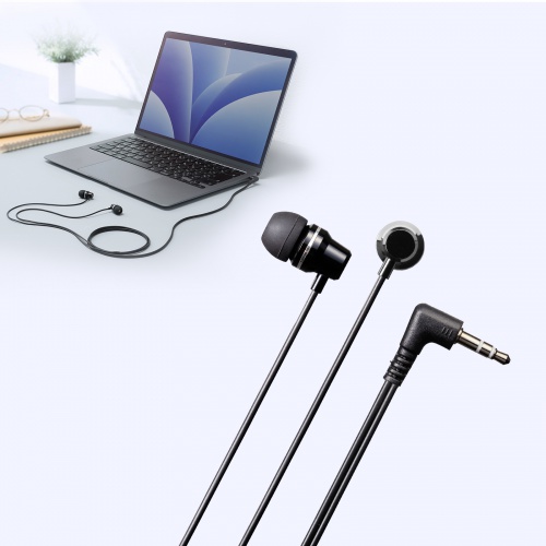 ステレオイヤホン（カナル型・3.5mmイヤホンジャック・ケーブル長1.2m・ブラック）