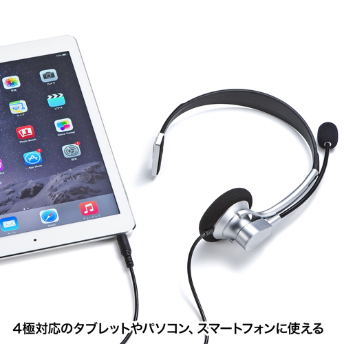 【アウトレット・中古・セール】4極対応ヘッドセット（片耳タイプ・シルバー） MM-HS402SV サンワサプライ