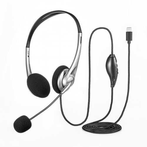 USBヘッドセット(USB Type-C接続・有線接続・単一指向性・両耳・在宅ワーク・軽量・音量調整スイッチ付き・パソコン・スマホ・タブレット）