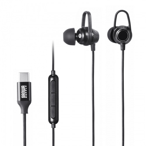 USB Type-Cイヤホンマイク（カナル型・マイク付きリモコン・アルミ製・スマホ・タブレット・ゲーム機・パソコン・ケーブル長約1.2m・ブラック）