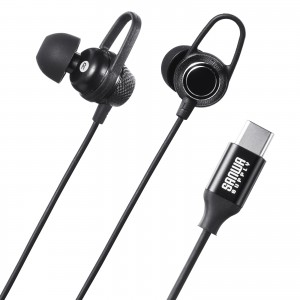 USB Type-Cイヤホンマイク（カナル型・マイク付きリモコン・アルミ製・スマホ・タブレット・ゲーム機・パソコン・ケーブル長約1.2m・ブラック）