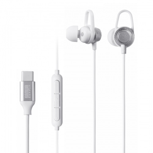 USB Type-Cイヤホンマイク（カナル型・マイク付きリモコン・アルミ製・スマホ・タブレット・ゲーム機・パソコン・ケーブル長約1.2m・ホワイト）