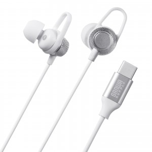 USB Type-Cイヤホンマイク（カナル型・マイク付きリモコン・アルミ製・スマホ・タブレット・ゲーム機・パソコン・ケーブル長約1.2m・ホワイト）
