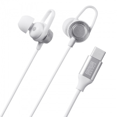 USB Type-Cイヤホンマイク（カナル型・マイク付きリモコン・アルミ製・スマホ・タブレット・ゲーム機・パソコン・ケーブル長約1.2m・ホワイト）