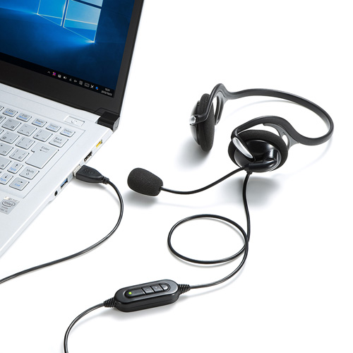 USBヘッドセット（ネックバンドタイプ・Zoom・Skype・ブラック・手元スイッチつき）