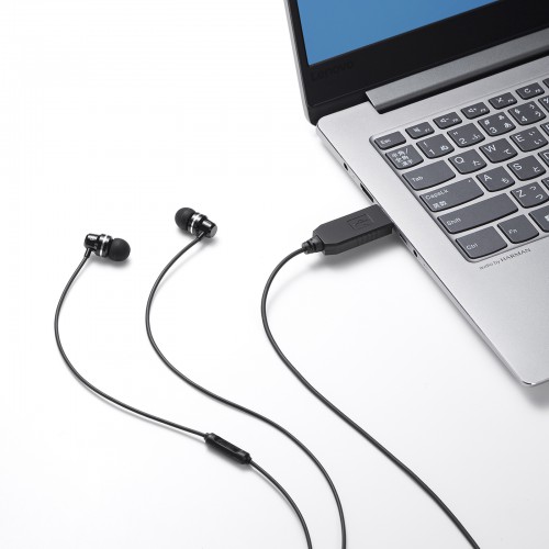 USBイヤホンマイク（カナル型・USB A接続・ケーブル長1.6m・ブラック）