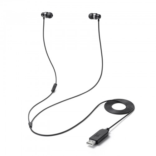 USBイヤホンマイク（カナル型・USB A接続・ケーブル長1.6m・ブラック）