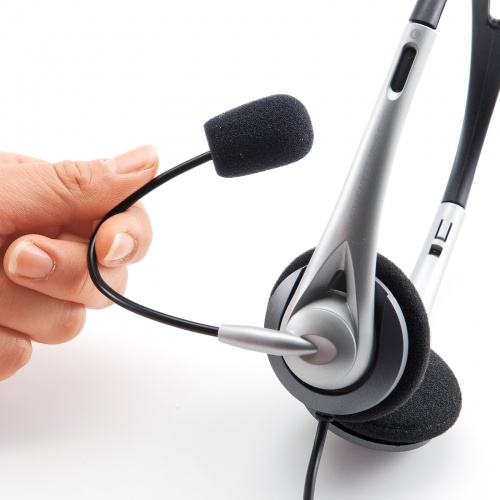 USBヘッドセット（両耳・手元スイッチ付き・USB A接続・シルバー）MM-HSUSB16SVN