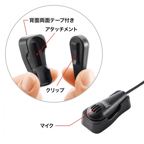 クリップ付きPCマイク（ピンマイク・無指向性・全指向性・3.5mmステレオミニプラグ・Web会議・小型） MM-MC24N サンワサプライ