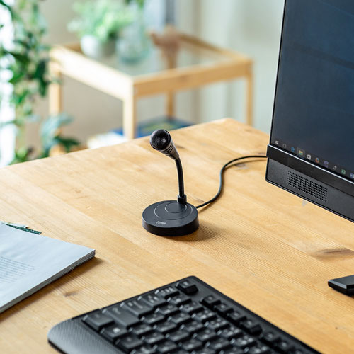 PCマイク（3.5mm・単一指向性・小型・スタンド型・アーム・ノートパソコン・Skype・Zoom・Teams）MM-MC32 サンワサプライ