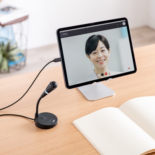 USBスタンドマイク（Type-C接続・単一指向性・マイクミュート・ケーブル長1.6m・ミーティング・Zoom・Teams）