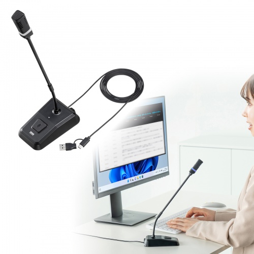 USBスタンドマイク（Type-C/USB A両対応・DSPノイズキャンセリング・ミュート機能・ステレオミニプラグポート搭載・Windows Mac Zoom・録音・文字起こし）