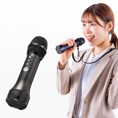 拡声器（マイク型・小型・15W出力・スピーカー・マイク 一体型・Bluetooth・充電式・ストラップ付き・イベント・ツアーガイド・選挙・セミナー・講義・会議）