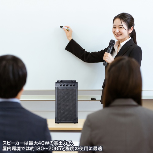 拡声器（ワイヤレスマイク・スピーカーセット・マイク2本付・40W・電池駆動・AC電源・大型・収納バッグ付き・PAシステム・イベント・選挙・セミナー・講義・会議・運動会）