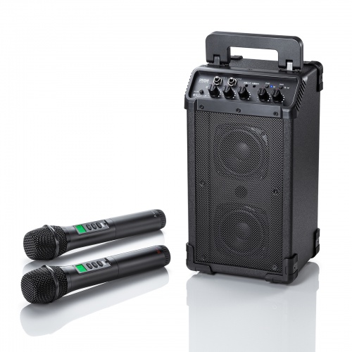 拡声器（ワイヤレスマイク・スピーカーセット・マイク2本付・40W・電池駆動・AC電源・大型・収納バッグ付き・PAシステム・イベント・選挙・セミナー・講義・会議・運動会）