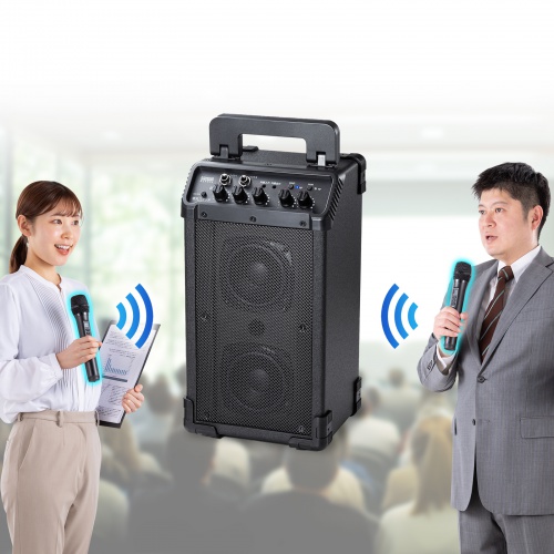 拡声器（ワイヤレスマイク・スピーカーセット・マイク2本付・40W・電池駆動・AC電源・大型・収納バッグ付き・PAシステム・イベント・選挙・セミナー・講義・会議・運動会）