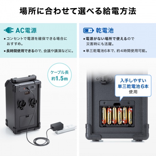 拡声器（ワイヤレスマイク・スピーカーセット・マイク2本付・40W・電池駆動・AC電源・大型・収納バッグ付き・PAシステム・イベント・選挙・セミナー・講義・会議・運動会）