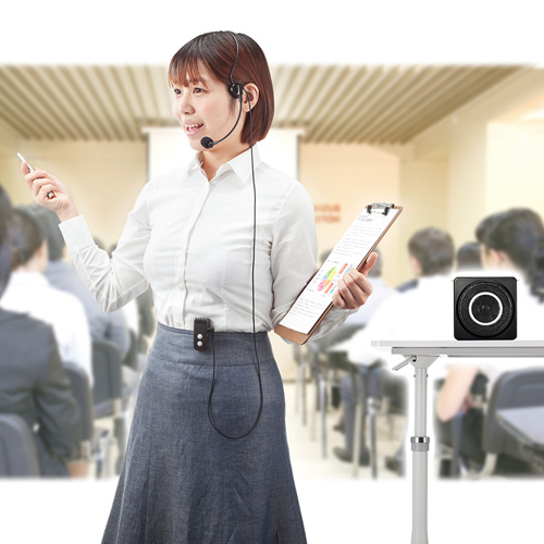 ポータブル拡声器（ワイヤレス・小型・スピーカー・ヘッドマイク・コンパクト・AC・充電・音楽・同時・ストラップ・ハンズフリー・microSD・18W)サンワサプライ MM-SPAMP5